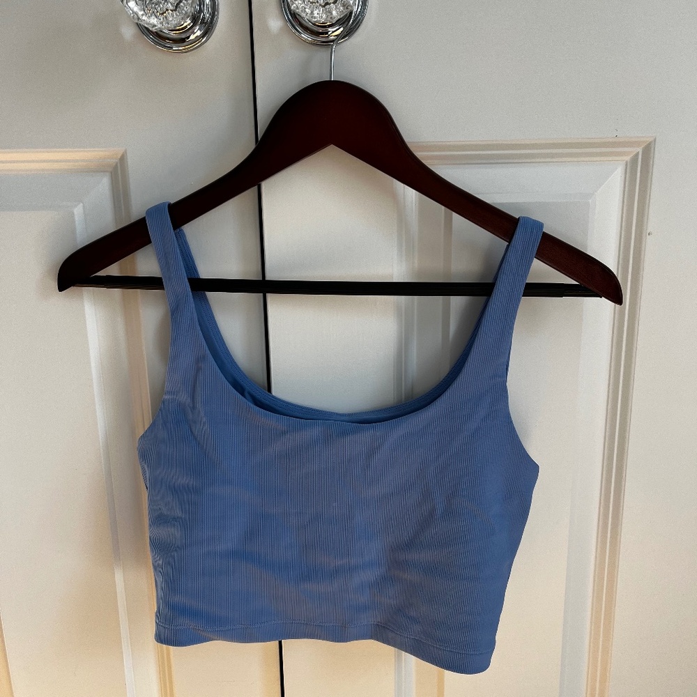 NEW All Access Sport Rib Tempo Crop Bra - Azure Rib S